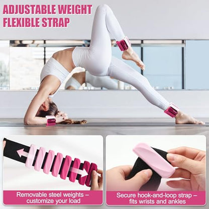 Ankle Wrist Weights for Women 2lbs/4lbs Pairs Adjustable Silicone Weights - color: Gradient Pink, size: 4 lbs Pair (2 lb Each)