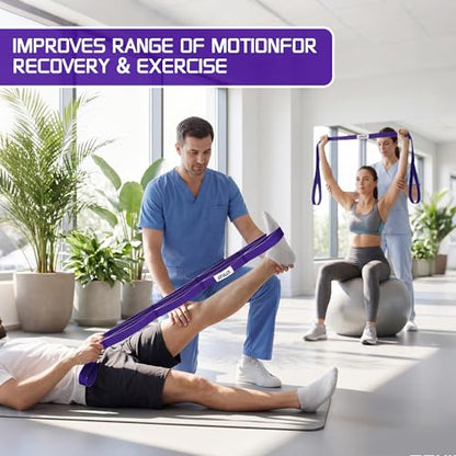Stretching Strap for Physical Therapy and Home Rehab, 10 Loops - color: Purple