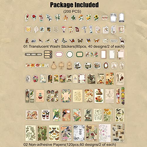 Esweny 200 Pieces Vintage Ephemera Scrapbooking Supplies Pack for Journaling, Decoupage Paper Scrapbook Stickers Kit for Junk Journal Planners Collage Craft Notebooks Album (Forests) - style: Forests