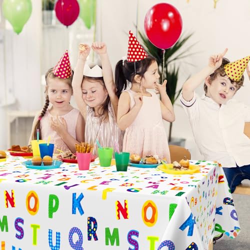 3Pcs Alphabet Plastic Tablecloth, 54 x 108 Inch Educational ABC Alphabet Party Table Cover for Early Learning, Boys and Girls Birthday Party Supplies - color: Alphabet