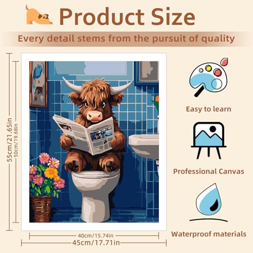 Reivworl Cow Paint by Numbers Kit for Adults Beginner 16×20 inch | Cow Paint by Number Kits 16×20 inch, Crafts on Canvas with Gifts. - color: 01-Cow