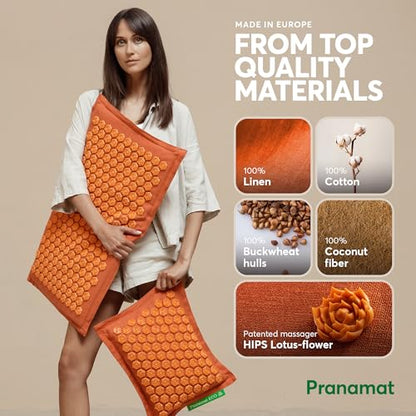 Pranamat Acupressure Large & Small Mat with Pillow Set, Premium Acupressure Therapy for Pain Relief and Relaxation, Handcrafted in Europe with Sustainable and Natural Materials (Graphite Gray) - color: Graphite Gray