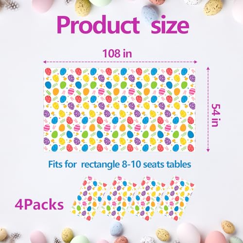 4 Pack Easter Tablecloth Plastic, DisposableTable Cloth Table Cover with Colorful Easter Eggs Bunny Design for Spring Holiday,Party,Dinner Picnic Decorations (54 x108 in) - color: Easter Colorful Eggs