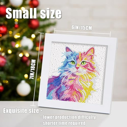 geesfayan Diamond Art Kits for Kids Ages 8-12,6 Inch DIY Gem Art Painting with 7 Inch Frame, Complete Starter Kit for Beginners, Creative Arts & Crafts Gift for Girls & Boys (Cat) - color: Cat