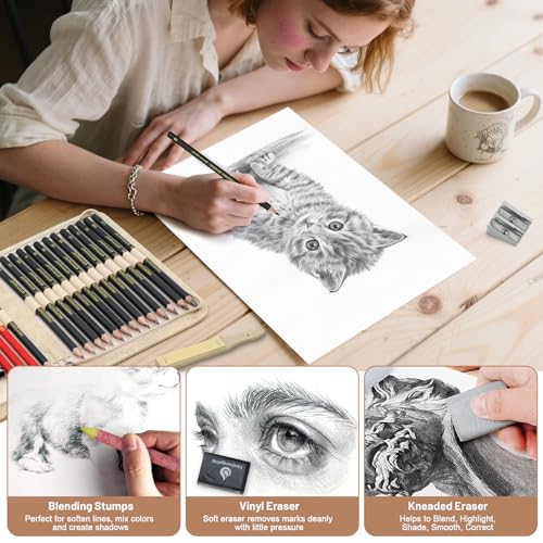 Heshengping, Sketching and Drawing Pencils Set 26pcs, Art Supplies Drawing pencil Kit,Graphite Charcoal Professional Pencils Set, Adults Beginners Artist - style: 26 Pack Sketching Pencils Beige