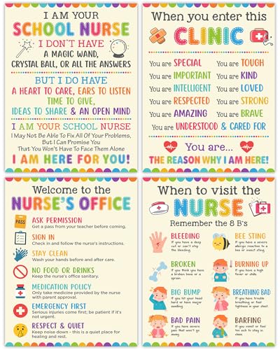 Lalunia 4 Pcs School Nurse Poster - 11"x16", When You Enter This Clinic, Health Office Posters for Office Bulletin Board Decorations, Education Back to School Nurses Supplies - color: Nurse