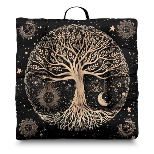 Meditation Cushion, Floor Pillows for Sitting, Meditation Pillow for Tatami Living Room, Yoga Sitting, Floor Pillow in Home & Outdoor, Memory Foam Added, 22x22 Inch - color: Tree of Life, size: Square