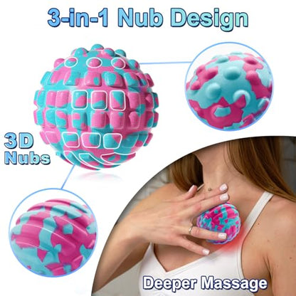 Deep Tissue Massage Ball for Exercise & Recovery - SGS Certification - Targets Back, Shoulder, Legs&Feet - Relieves Muscle Knots, Joint Pain&Tightness, Pressure Point Therapy- Myofascial Release Ball - color: Blue&pink, size: 2-Pack | 2.8-inch