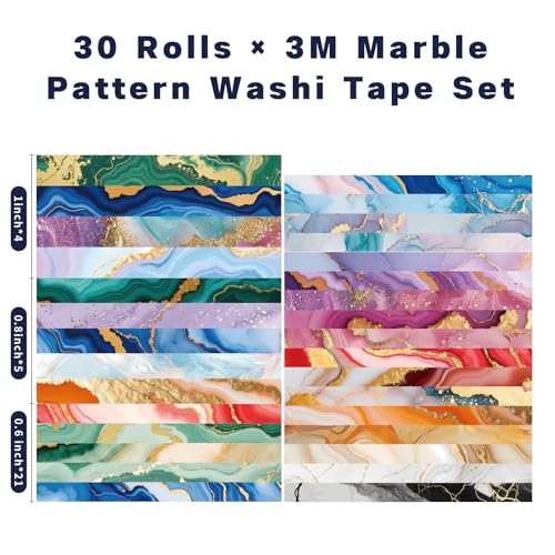Marble Washi Tape Set 30 Rolls,Decorative Masking Tape for Junk Journal, Scrapbooking Supplies, DIY Crafting Supplies - style: Marble
