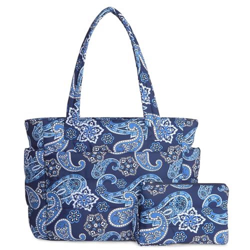 TOPDesign Puffer Tote Bag for Women, Lightweight Puffy Handbag with Compartments, Quilted Shoulder Bag for Work, Travel, Gym - color: Bandanna, size: Medium