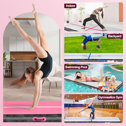 Inflatable Gymnastics Mat Air Tumble Track Tumbling Mats with Pump - color: Pink Purple, size: 10ft*5ft*6inch(3m*1.5m*15cm)