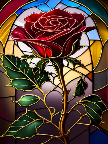 igoodom Rose Diamond Art Kits for Adults, Stained Glass Style Wall Decor | Diamond Painting Kit - Sparkling Full Drill Design Perfect for Home Decor, Holiday Gifting, And Relaxing Crafting 12x16inch - color: MZ2985, size: 11.8x15.7in(30x40cm)