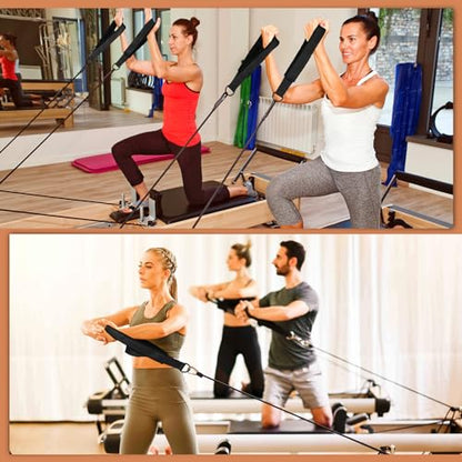 TOBWOLF 2PCS Pilates Straps for Reformer, Double Loop D Ring Foot Hand - color: Black