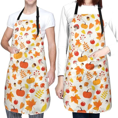 Artist Painting Apron with 2 Pockets Painters Art Aprons Gifts for Women Men - color: Fall Pumpkin With Maple Leaves