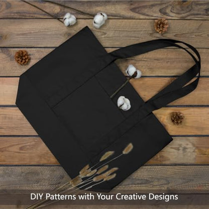 TOPDesign 1-Pack Canvas Tote Bag with an External Pocket, Reusable Grocery Shopping Bag, Top Zipper Closure, Daily Essentials (Black) - color: Black