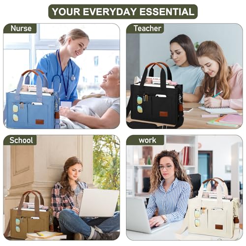 KKXIU Large Canvas Tote Bag for Women with Zipper and Compartments Crossbody Work Bible Messenger Purse Bag With Pockets - color: Army Green, size: Large