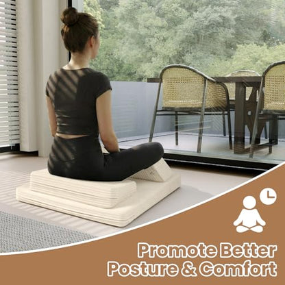 Meditation Cushion, Meditation Mat with Knee Support, Beige - color: Beige, size: 24X24X2 Inch