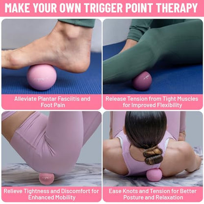 Silicone Massage Lacrosse Balls for Trigger Point Therapy, Muscle Knots, and Physical Therapy. Set of 2 Balls with Carrying Bag. Latex-Free. Ideal for Deep Tissue Massage and Myofascial Release - color: Pink Fusion