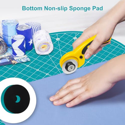 Headley Tools 13"x13" Round Rotating Cutting Mat, Self Healing Mat with 360-Degree Rotation & Anti-Slip Base, Sewing Board Cutting Mat Perfect for Fabric Quilting Leather Hobby Project, Turquoise - color: Turquoise, size: 13"L x 13"W
