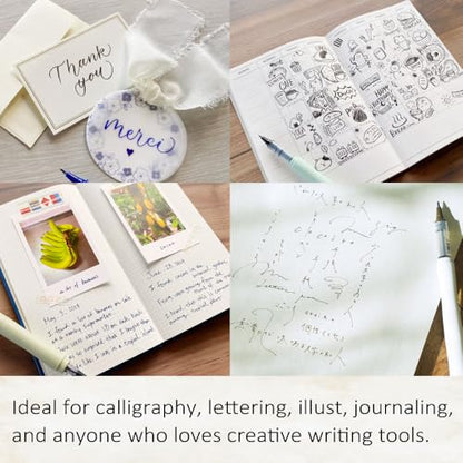 Kuretake ZIG Letter Pen COCOIRO, Body with Black Ink Refill Set, Flexible Extra Fine Brush Tip, Refillable marking Pen for Calligraphy, Hand Lettering, Made in Japan (WHITE, Black) - color: WHITE