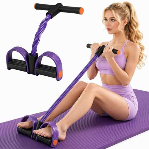 Multifunction Pedal Resistance Band with Handles, Purple | 6-Tube Natural Rubber Elastic Yoga Pedal Puller for Home Workouts, Full-Body, Core Strength, Arm Training and Leg Exercises