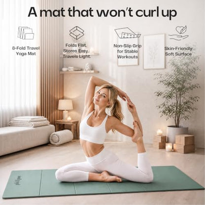 Foldable Yoga Mat, 70''x24''x0.24''(6mm）Non-slip POE Exercise Mat - color: Light Green