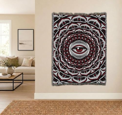 Pure Country Weavers Eye Mandala Red Blanket - Gift Tapestry Throw Woven from Cotton - Made in The USA (72x54) - color: Eye Mandala Red, size: 72x54