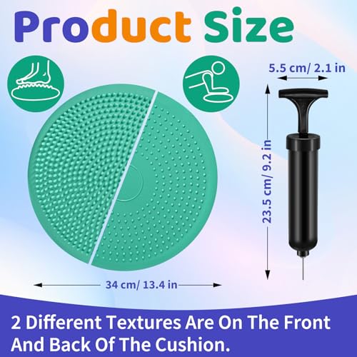 biguphate Wobble Cushion Set with Hedgehog Balance Pods & Pump | Inflatable Wiggle Disc & Stepping Pads For Adults. Ideal for Core Body Balance Training, Stability & Fitness. - color: Teal
