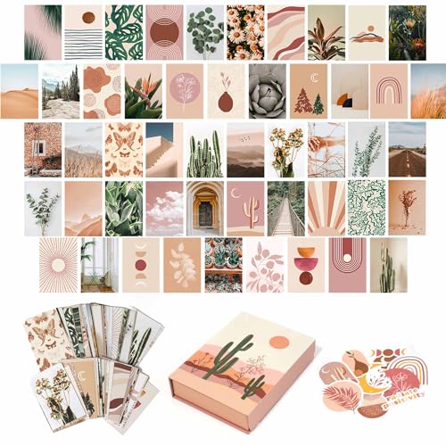 Artivo Boho Wall Collage Kit for Teen Girls, Cute Room Decor, Aesthetic Wall Decor Pictures, Boho Wall Art Prints Bedroom Decor, Posters for Room Aesthetic, Dorm Collage Photos 50 Set 4x6 inch - color: Boho 50 Set