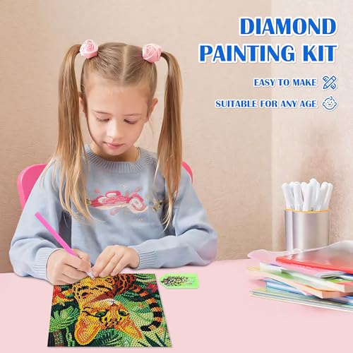 Leixonl Diamond Art Kits for Kids with Framed (7 in) Cartoon Animals DIY Gem Art Painting - Arts & Crafts Gifts for Beginners & Teens (Leopard cat) - color: leopard cat