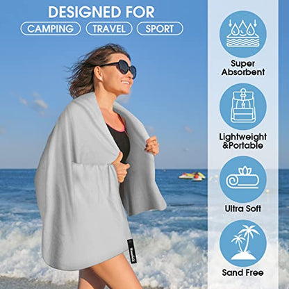 Camping Quick Dry Towel Set- 3 Pack, Soaking Up Sweat Microfiber Lightweight Sport Towels with Mesh Bag, Travel Towel Suitable for Camping, Beach, Gym, Yoga - size: 3P-24x48 inches