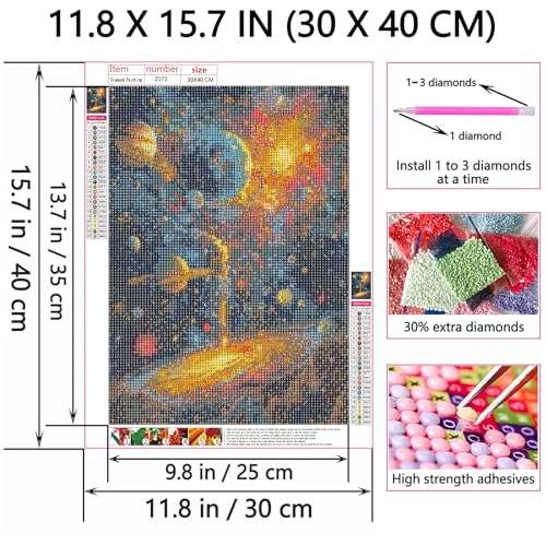 Shouruihua Diamond Painting Kits for Adults, Planets Diamond Art Kits | Space, Universe, Gem Art, Diamond Dotz Kits, Diamond Dots, Wall Art, Adult Crafts, Full Round Drill Diamond, 11.8x15.7 in - color: Planets