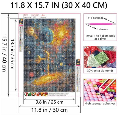 Shouruihua Diamond Painting Kits for Adults, Planets Diamond Art Kits | Space, Universe, Gem Art, Diamond Dotz Kits, Diamond Dots, Wall Art, Adult Crafts, Full Round Drill Diamond, 11.8x15.7 in - color: Planets