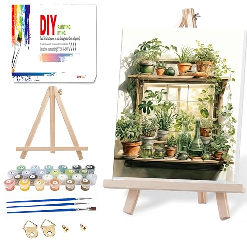 Ausanrl Plant Paint by Numbers with Frame Wooden Easel-Paint by Number Adult,Plant Paint by Numbers Framed Canvas,Adult Paint by Number Kits on Canvas Framed Gifts and Home Wall Decor 12x16inch - color: Plant B