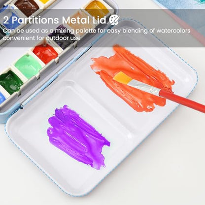 Watercolor Palette Empty with Paint Tray and 14PCS Watercolor Half Pans - Sturdy Empty Watercolor Palette Tin - Customizable Metal Watercolor Palettes - style: Illusionary Cloud