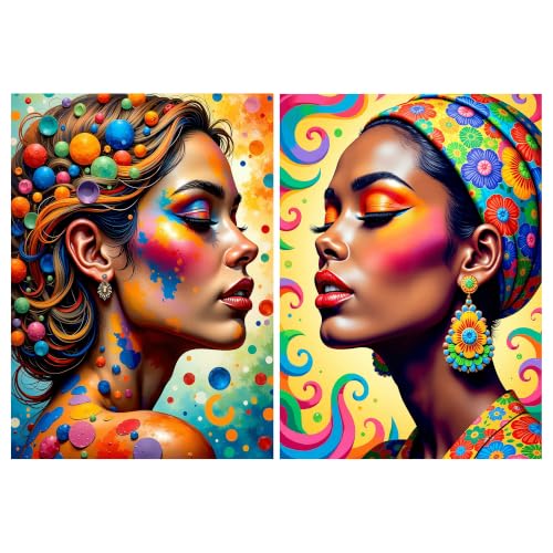 YOYA 2 Pack 5D Black Women Diamond Art Kits for Adults 12x16 Inch | Full Drill Diamond Painting Kits, Black Woman Theme, Round Drill, HD Canvas, Fun, Relax, Gem Art for Home Wall Decor, Gifts - color: Black Women 036