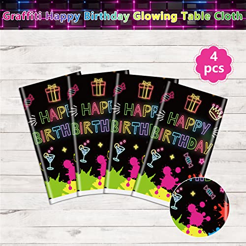 4 Pack Glow Party Table Covers Neon Tablecloths Disposable Plastic Neon Table Cloth Black Light Tablecloth Black Light Decorations Glow in The Dark Party Supplies Blacklight Decor 86 x 51 Inch
