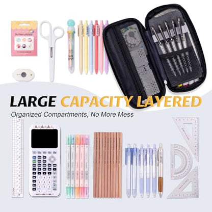 EASTHILL Big Capacity Pencil Pen Case Office College School Large Storage High Capacity Bag Pouch Holder Box Organizer (Deep Gray) - color: Black