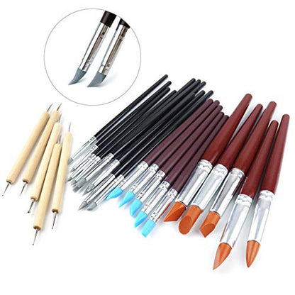 Hamineler 25 Pcs Clay Sculpting Tools Polymer Stylus Tool Set, Clay Shaping Tools Rubber Brushes Wipe Out Tool for Sculpture Pottery, Blending, Drawing