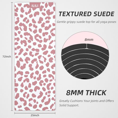 ILILI Yoga Mat Leopard Print Yoga Mat 8mm, Suede & TPE Thick Exercise Mat - color: Pink