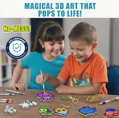 WurLoo Aqua Magic Puffs Paint 3D Art Kit Ocean Panl,Mess-Free Craft for Kids, DIY Color & Inflate Activity, Travel Toys & Creative Gifts for Girls and Boyd Ages 4, 5, 6, 7, 8, 9, 10 - color: Ocean Panl