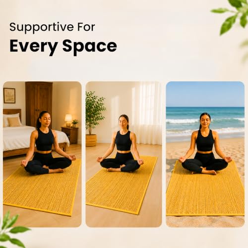 LFH Home Handmade Straw Yoga Mat For Exercise, Workout, Fitness - Perfect Heavy Quality Eco Friendly Natural Straw Reversible Yoga Mat for Men & Women - 72x24 Inch - color: Gold Yellow