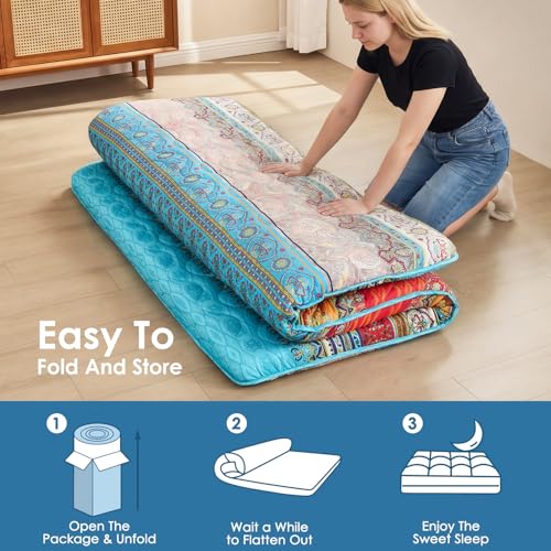 SCHNAUZER HOME Japanese Floor Mattress Futon Mattress Queen 3.5" Thick Boho - color: Boho, size: Queen( 80 x 60 )
