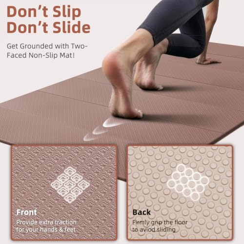 Foldable Yoga Mat 74"x47.2"x 0.4" – Large Yoga Mat | Non-slip, thick 0.4" cushion for comfort, odor-free TPE, for stretching/home gym/outdoor, easy store & carry