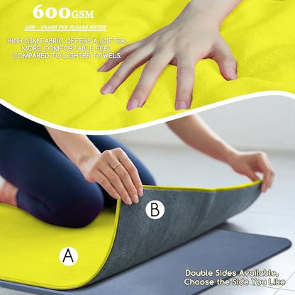 Yoga Mat Towel, Extra Thick (600GSM) Soft Hot Yoga Towel, Non-Slip and Sweat Absorbent for Hot Yoga, Bikram, Pilates, and Fitness, 72" x 27.5", Dual-Color, Grey/Yellow - color: Yellow