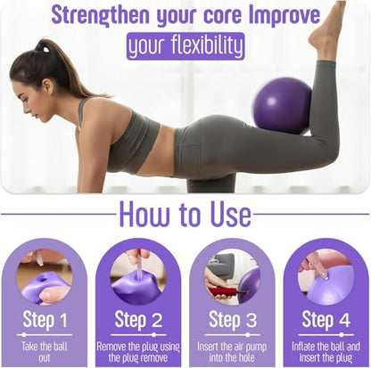 AMAVIK Pilates Kit 15-Pieces Home Workout Set with 5 Resistance Bands, Pilates Ring and Ball Set with Accessories-A Complete Pilates Set for Women to Improve Strength, Flexibility and Balance Body - color: Purple