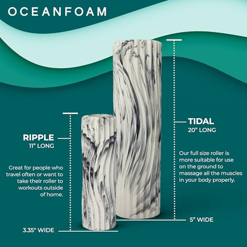 Oceanfoam Tidal Roller - Black Marbled - Muscle Massage Foam Roller for Back Pain & Stretching - Firm and Ergonomic Wide Wave Textured - Yoga, Athletics, & Wellness - Full Size, 20" x 5" - color: Black Marbled