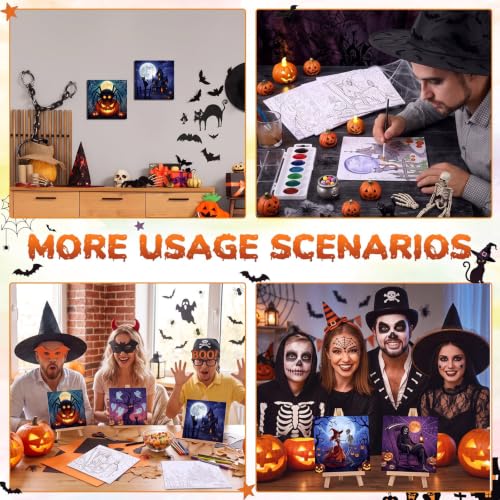 Honoson 6 Pcs 6 Inch Pre Drawn Canvas Paint Kit, Halloween | Stretched Canvas Boards, Pre Drawn Outlines, Painting Supplies for Adult Beginners And Parties - style: Halloween