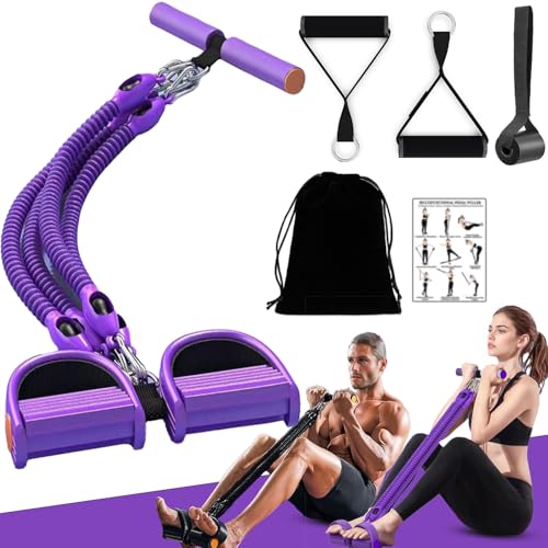 2026 Upgrade Foot Pedal Resistance Band, Adjustable 4-Tube Pedal Ankle Puller Resistance Band with Handle, Multifunction Home Gym Equipment, Stirrup Puller for Men Women for Full Body Exercise - color: Purple 4 Tube