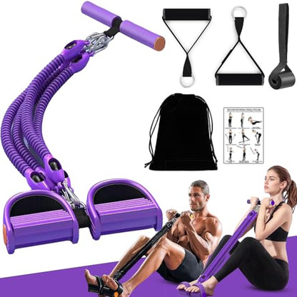 2026 Upgrade Foot Pedal Resistance Band, Adjustable 4-Tube Pedal Ankle Puller Resistance Band with Handle, Multifunction Home Gym Equipment, Stirrup Puller for Men Women for Full Body Exercise - color: Purple 4 Tube